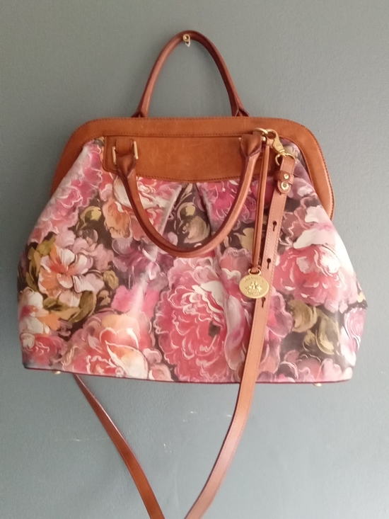 Brahmin Handbags - Brahmin Floral Satchel Pink Tan Leather Doctor Bag Crossbody Handbag